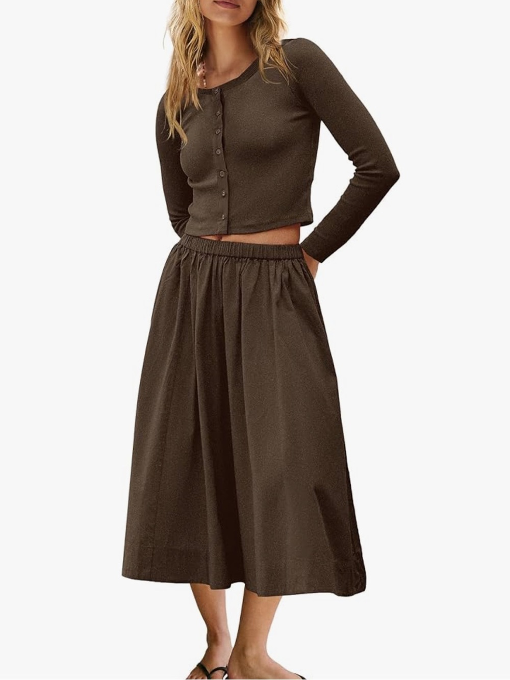 NWT | Chocolate Brown Cardigan + Skirt Set
